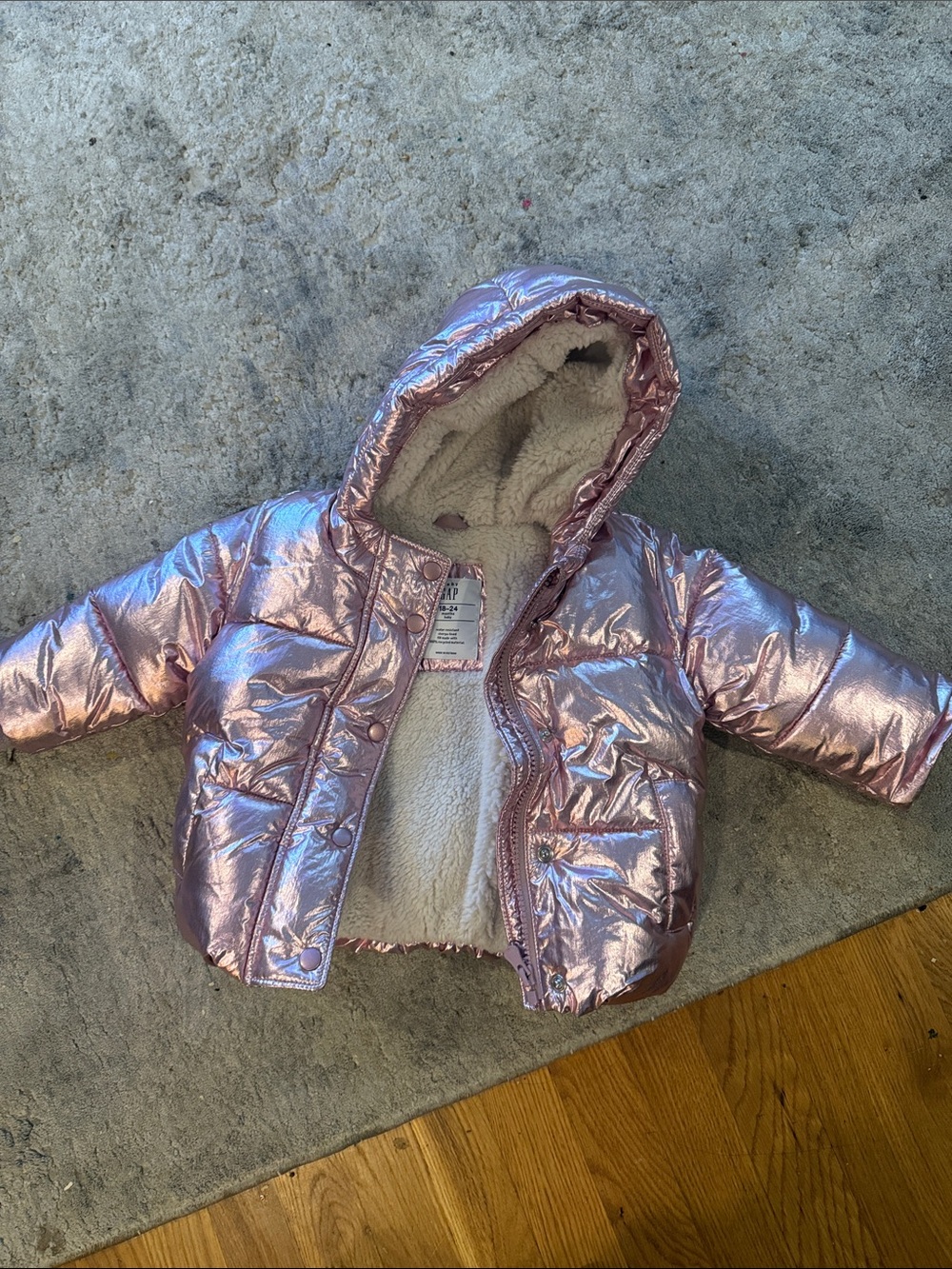 GAP Baby Metallic Pink Sherpa-Lined Puffer Jacket